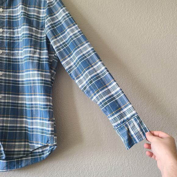 J. Crew Men's Oxford 100% Cotton Slim Fit‎ Button Shirt Blue Plaid Medium Preppy - Picture 4 of 11